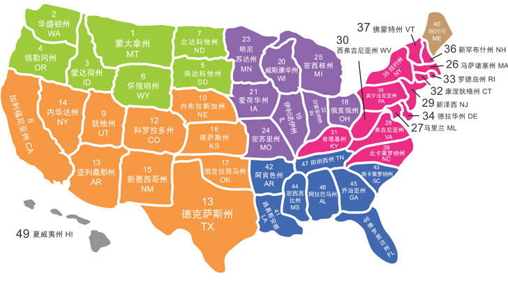 2018美国大学分布图高清中文版