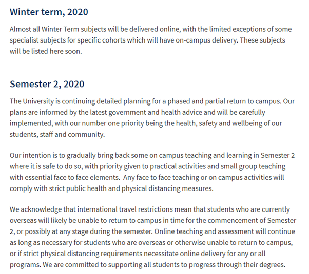 澳洲各大院校公布2020第二学期新安排