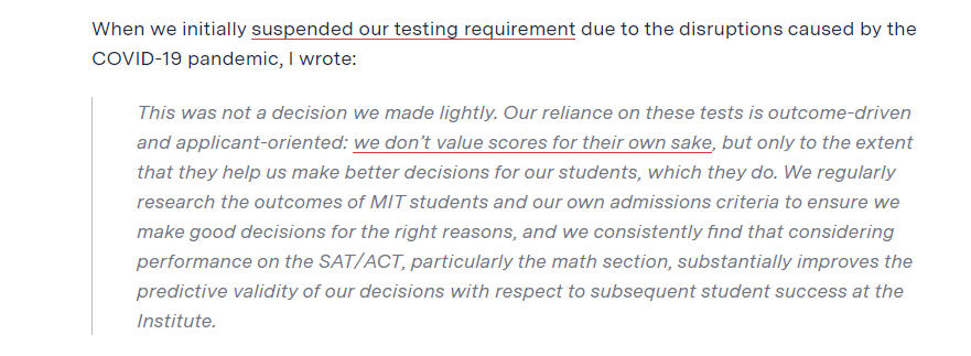 麻省理工宣布：恢复本科申请人必须提交SATACT成绩的要求！