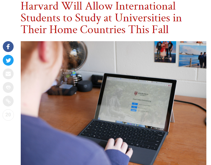 哈佛大学通知：留学生可在本国大学上课！