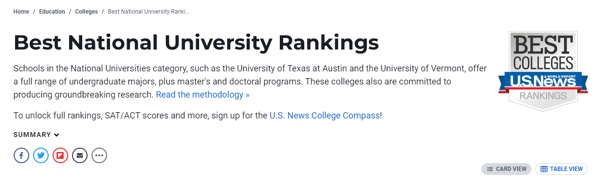 2024USNews全美大学排行榜发布！TOP50汇总！