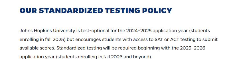 约翰霍普金斯大学宣布恢复标化成绩