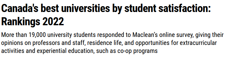 2022加拿大大学的学生满意度排行榜出炉！