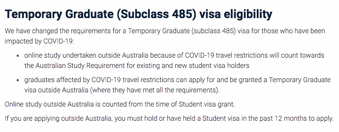 在国内上网课，可以申请澳洲PSW毕业生工作签证吗？