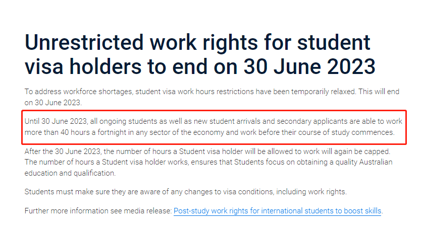 【最新消息】澳移民局：留学生工作时间明年将恢复限制