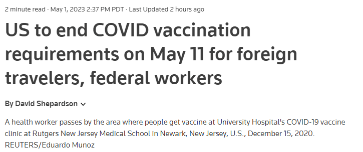 5月11日起入境美国取消新冠疫苗要求！