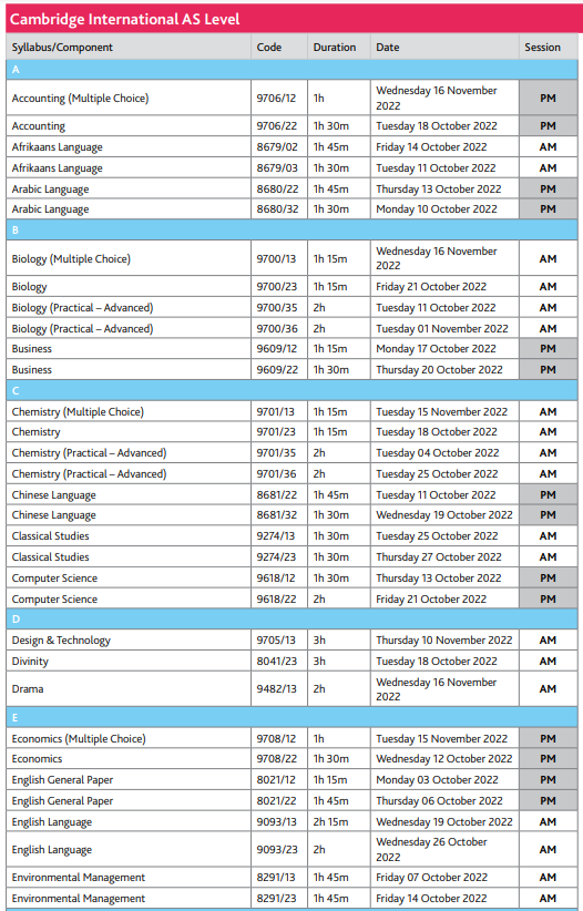 【重要】2022年各大考试局A Level秋季考试时间表出炉！
