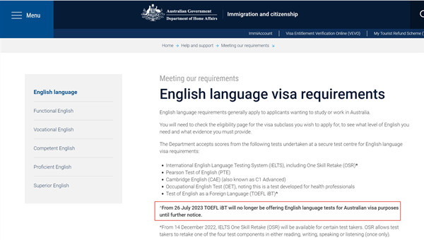 突发！澳洲签证规定暂时不认可托福iBT成绩！