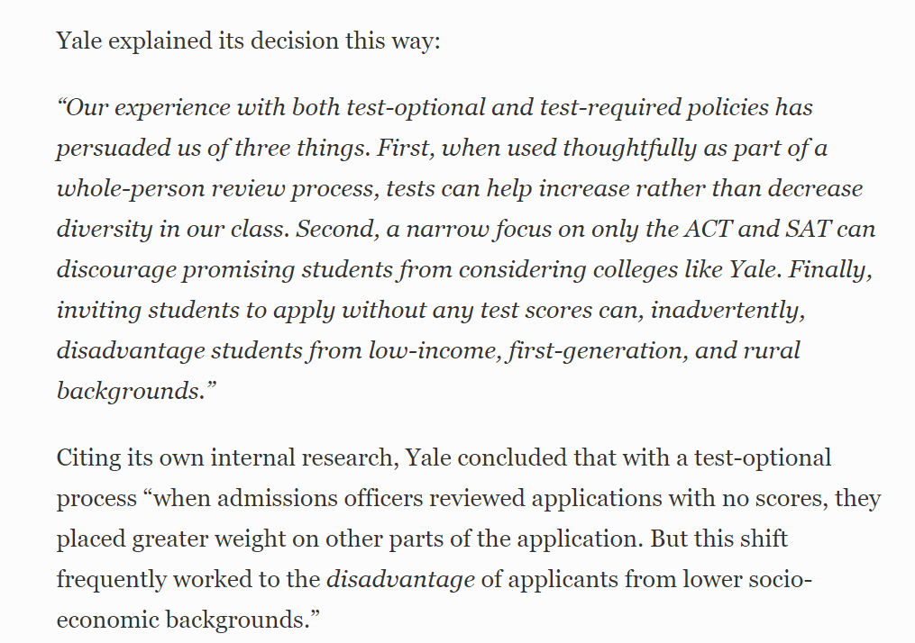 【留学资讯】耶鲁大学官方宣布，将恢复标准化考试政策，申请者在提交类型时有四种选择，任选其一！