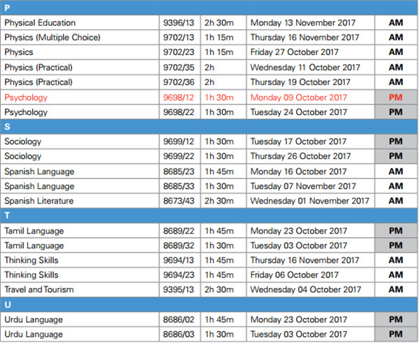 最新：A-Level2017年10-11月考试时间安排汇总