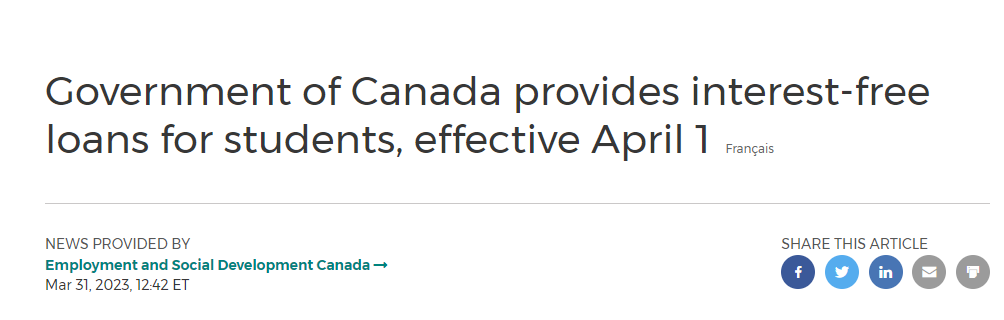 【注意】加拿大4月1日起取消学生贷款利息！对留学生也有影响！