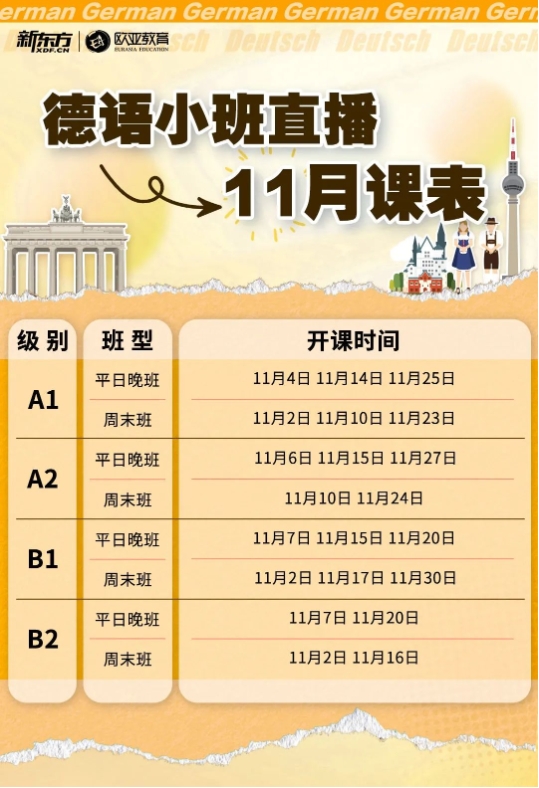 【小语种】俄语、德语11月新东方线上小班课课表更新！