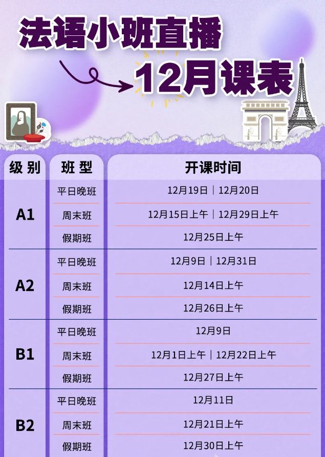 【小语种】12月新东方欧洲各语种线上直播小班课表来啦！