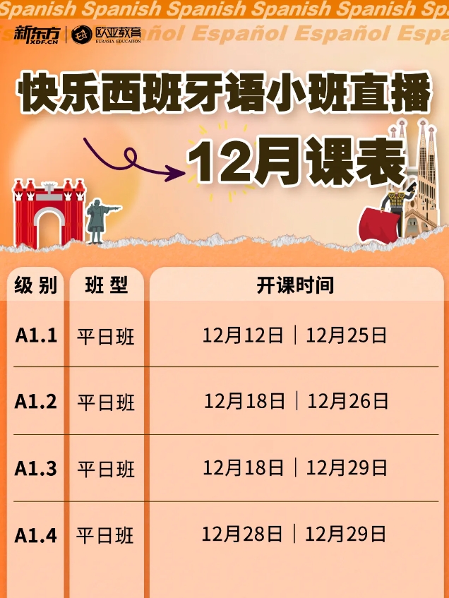 【小语种】12月新东方欧洲各语种线上直播小班课表来啦！