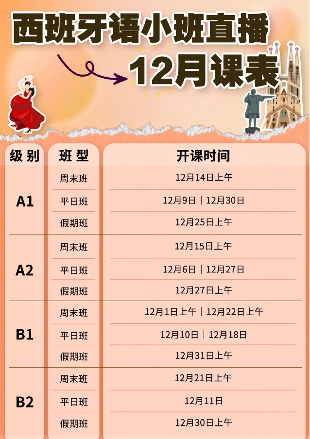 【小语种】12月新东方欧洲各语种线上直播小班课表来啦！