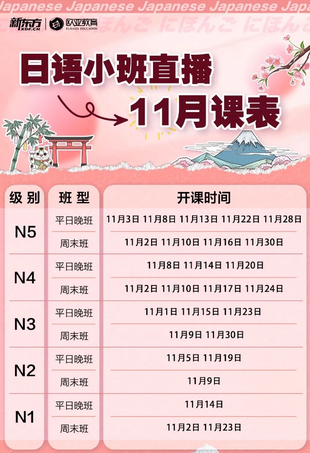 【小语种】11月新东方日语线上直播小班课表来啦！