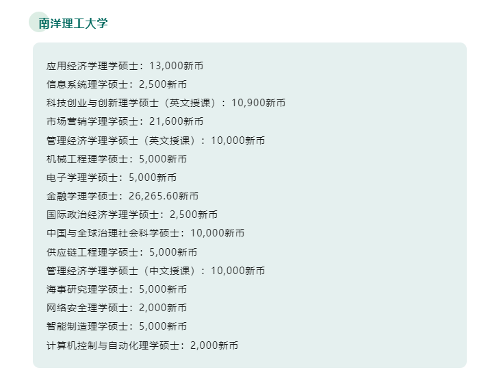 【亚洲】2024fall新加坡院校部分专业留位费情况汇总