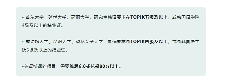 【亚洲】韩国读研：百强大学语言要求