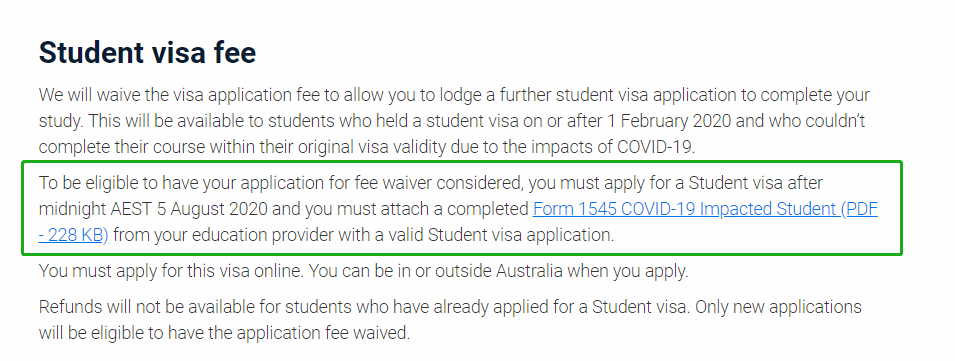 澳洲移民局公布免签证费续学签细则！