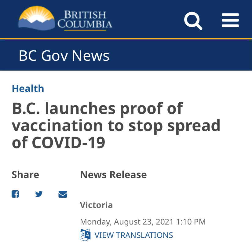 加拿大BC省推行疫苗护照，进一步加强防控力度！