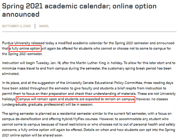 多所美国大学公布2021春季学期安排！仍以网课为主！