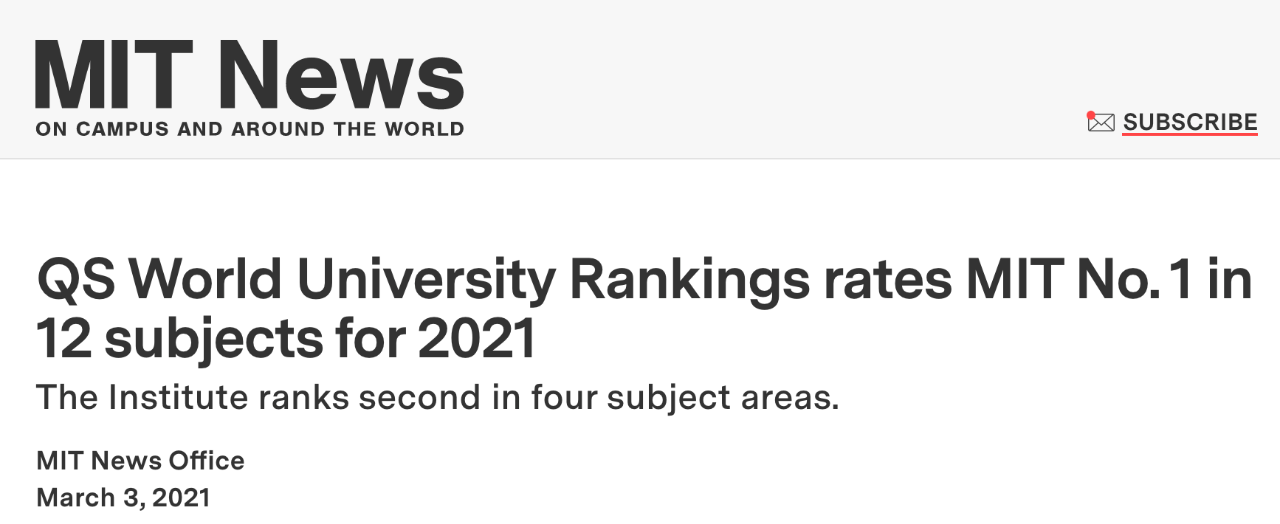 2021QS世界大学学科排名
