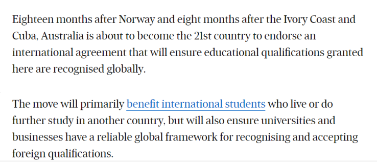 【资讯】澳洲将加入世界高等教育领域的第一个全球公约