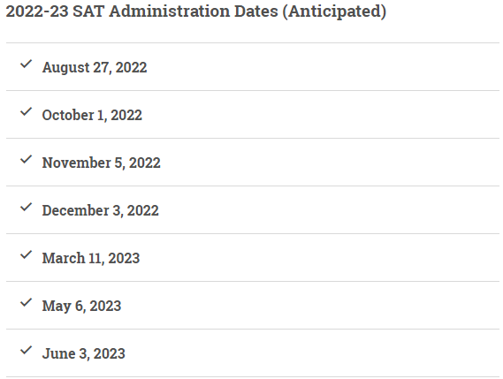 CB延迟2021-2022年SAT报考时间