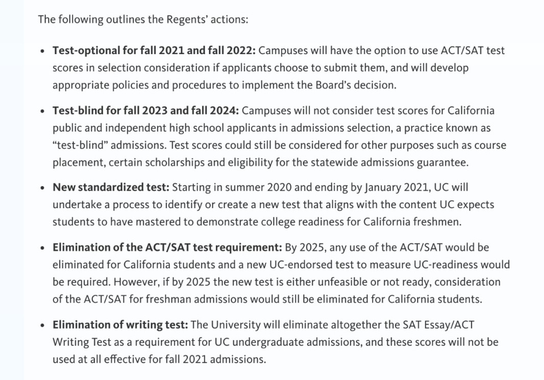 加州大学宣布将逐步停止使用SATACT！