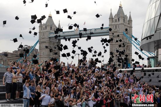 英国学生请毕业扔学士帽