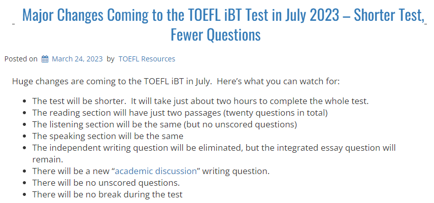 TOEFL iBT托福考试重磅大改革