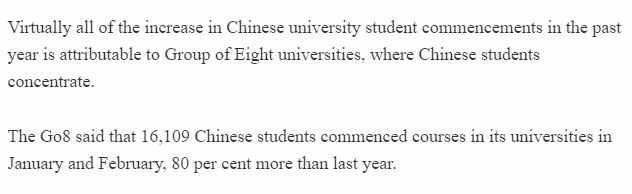 【留学资讯】澳八大中国留学生入学率暴涨，教育业总体恢复！