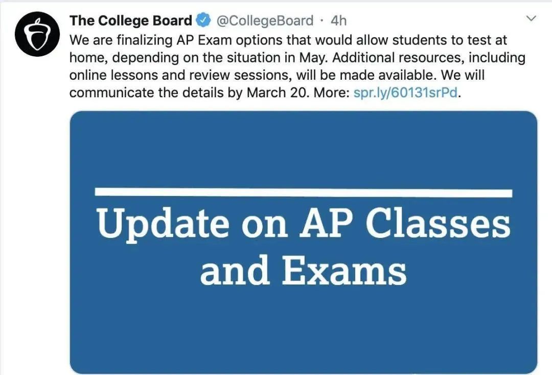 【CB官宣】AP考试改为线上机考，时间缩短为45分钟！