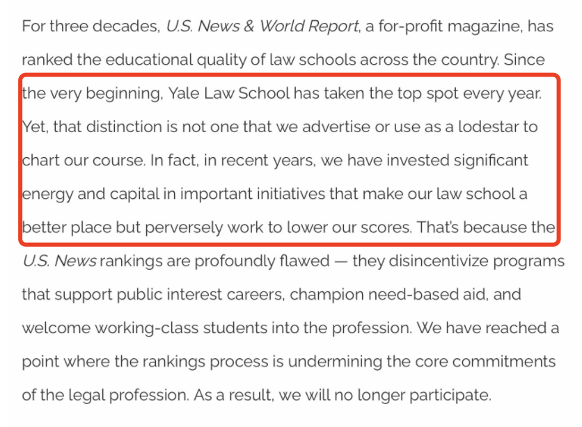 【重磅】哈佛耶鲁法学院宣布退出U.S.News排行榜！